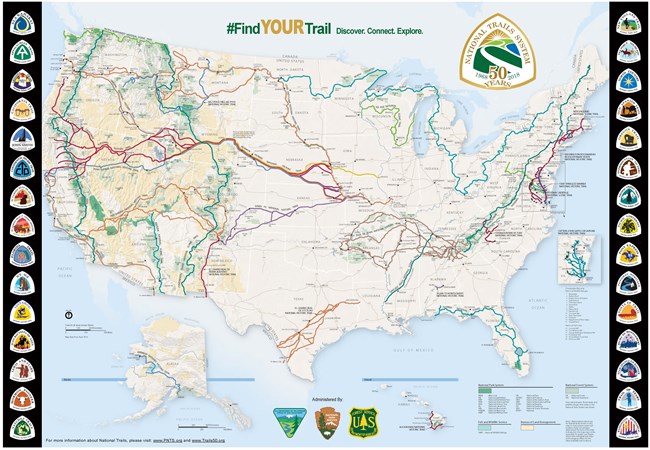 A map showing all the National Trails with their logos around the edges