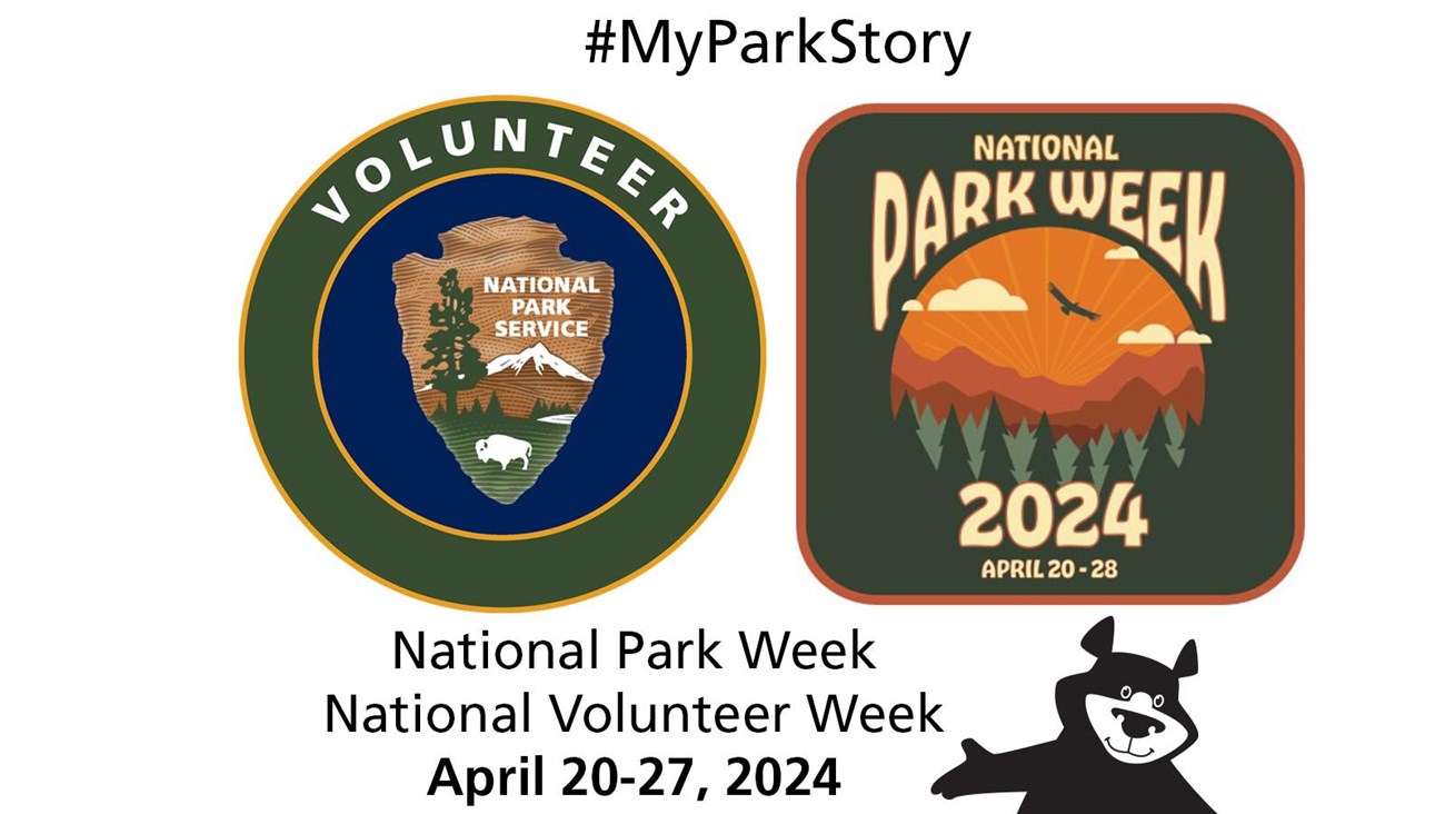 NPS and VIP logo with text #MyParkStory and a black bear graphic