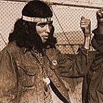 American Indian occupier salutes