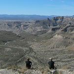 Hikers regard the Rio Grande Hikers regard the Rio Grande