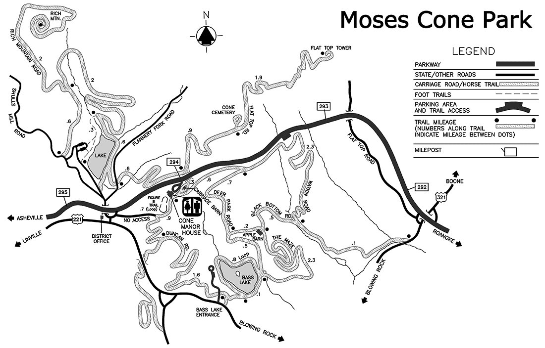 map of the trails in the Moses Cone Memorial Park area