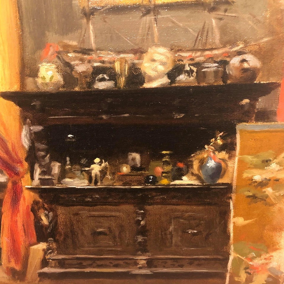 Detail of an 1800's painting showing a cabinet.
