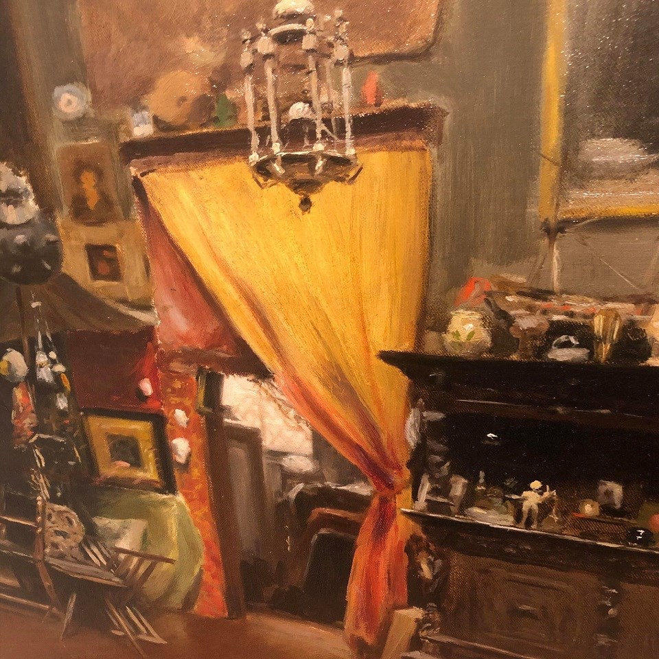 Detail of an 1800's painting showing a cabinet.