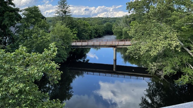 Blackstone River with bridge crossing the river