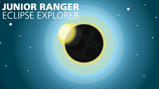 The Eclipse Explorer booklet showing the moon passing in front of the sun over a mountainous terrain