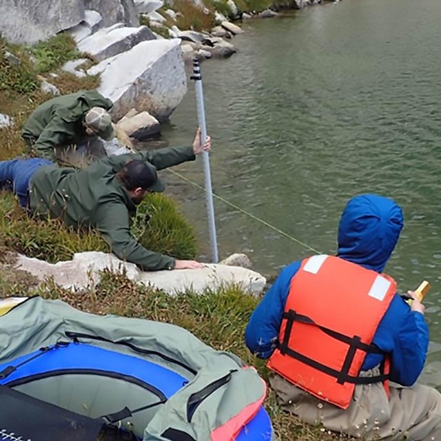 A field crew monitors lake level in Great Basin National Park