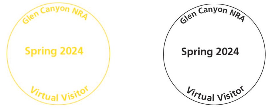 Circles in yellow and black, text in circles: Glen Canyon NRA Spring 2024 Virtual Visitor