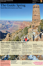 Front cover of 2015 Spring Guide Newspaper showing Desert View Watchtower and Colorado River
