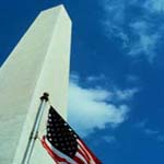 a picture of the Washington Monument with flag flying