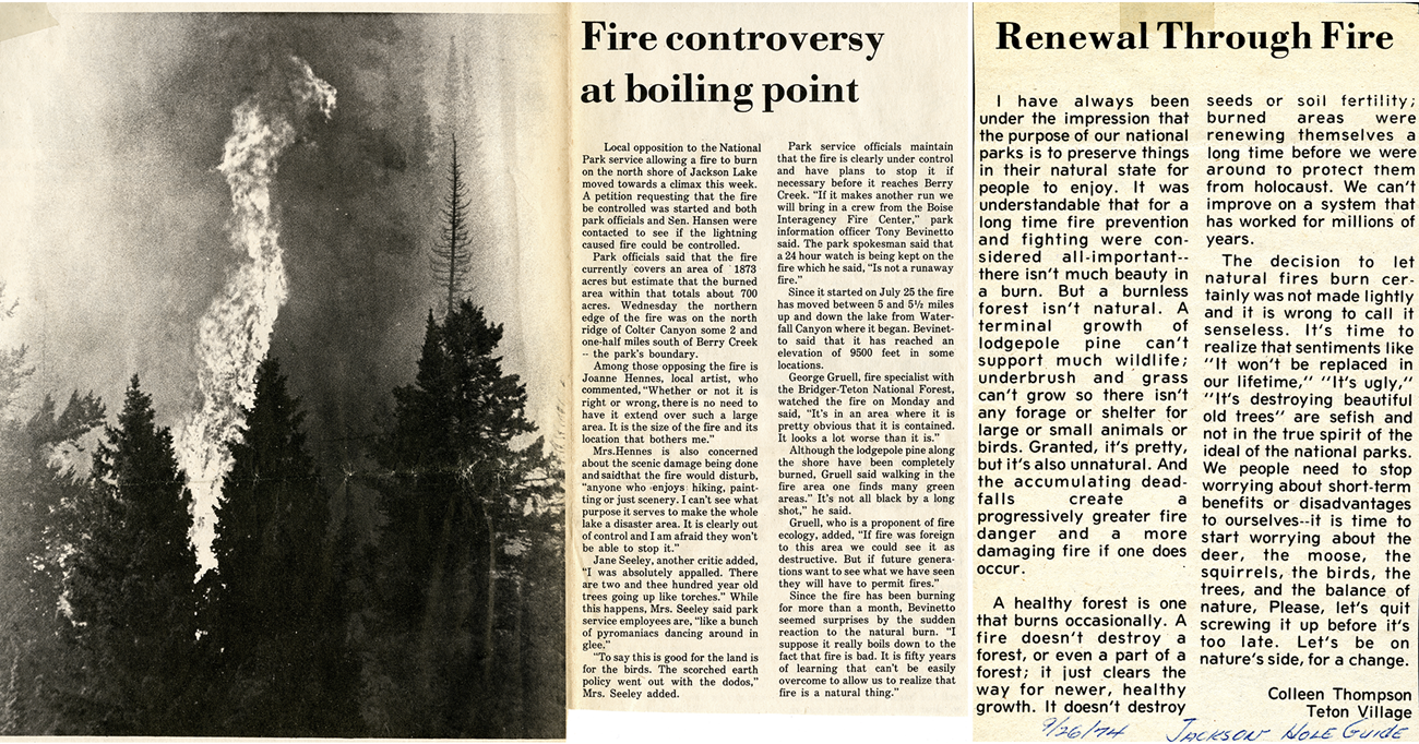 Newspaper articles Two newspaper articles discuss the Waterfalls Canyon Fire, one positive and one negative.