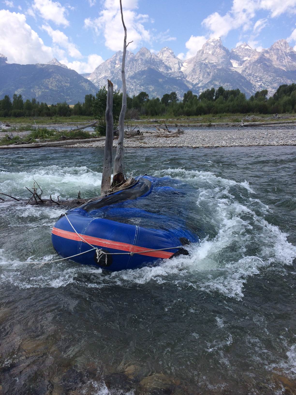 Raft on Snag in Snake River