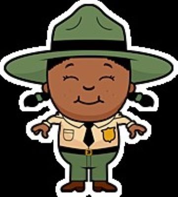 Cartoon graphic of a happy child dressed as a park ranger