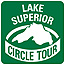 The green and white Lake Superior Circle Tour logo shows the outline of this greatest lake. The green and white Lake Superior Circle Tour logo shows the outline of this greatest lake.