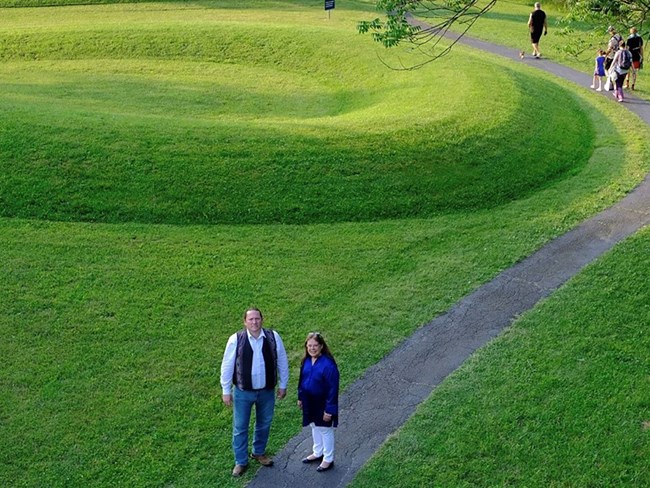 Chief Benjamin Barnes, Shawnee Tribe, at the Serpent Mound with Chief Glenna Wallace, Eastern Shawnee Tribe