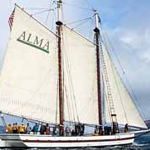 The scow schooner ALMA sailing on San Francisco Bay.