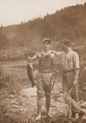 Zane Grey and his brother Romer on the bank of the Delaware River.