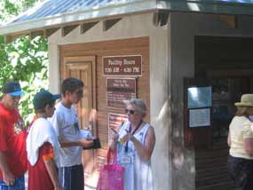 Visitors gather at the Fee Booth at Trunk Bay beach.