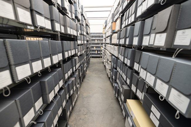 Shelves filled with archival documents
