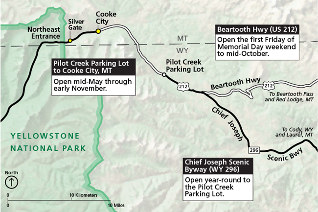 Map - Northeast - 212 and 292 Detail (Beartooth, Chief Joseph, Plug)-01 Map of Beartooth Highway, Chief Joseph Scenic Byway, Cooke City, and Northeast Entrance.