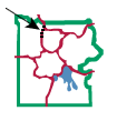 Map with flashing arrow.