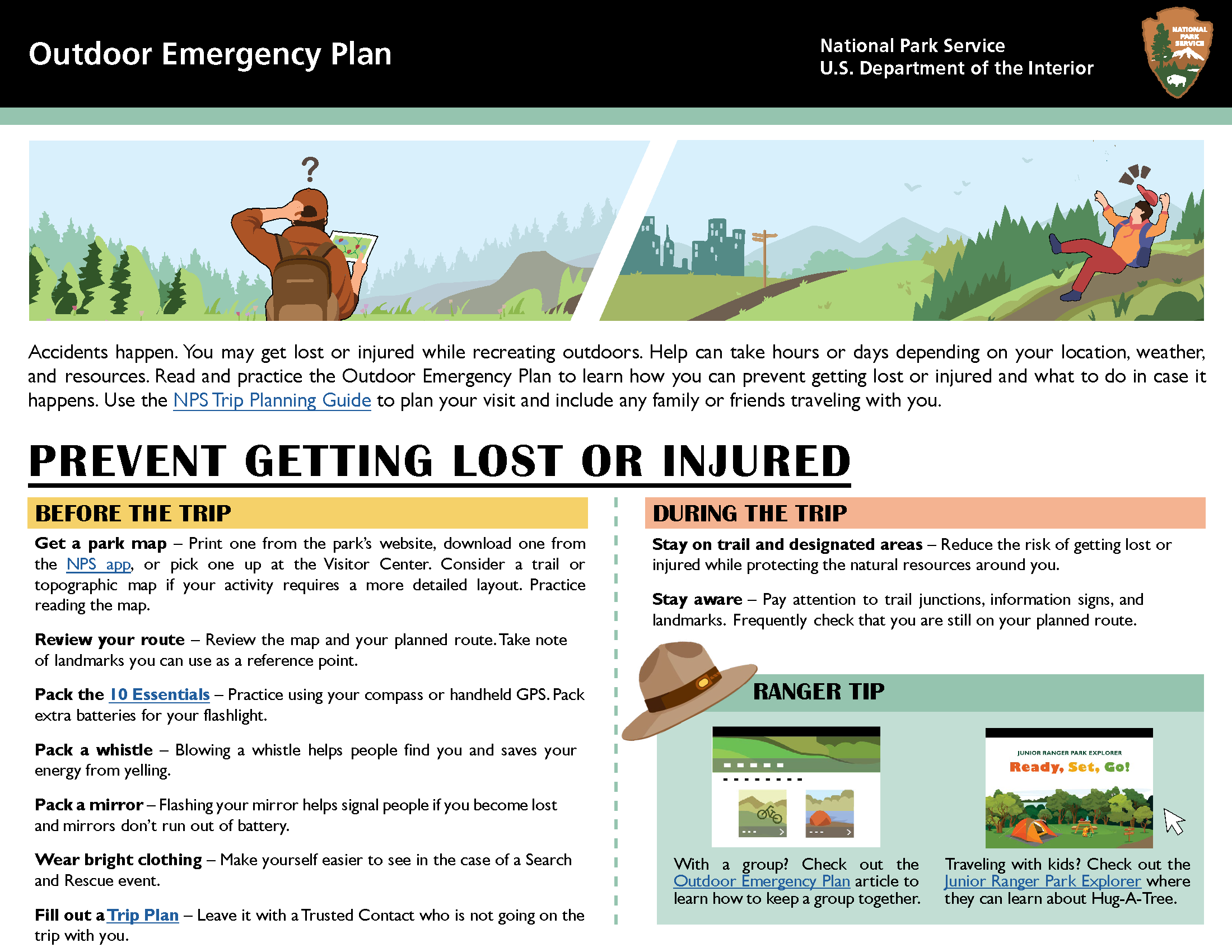NPS Outdoor Emergency Plan The front page of the NPS Outdoor Emergency Plan