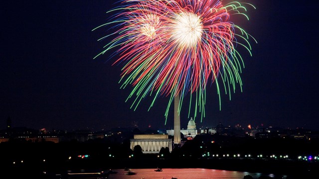 Fireworks over memorials in DC