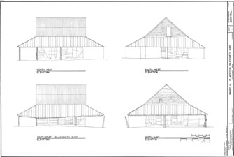 HABS drawing of the Blacksmith Shop at Magnolia Plantation