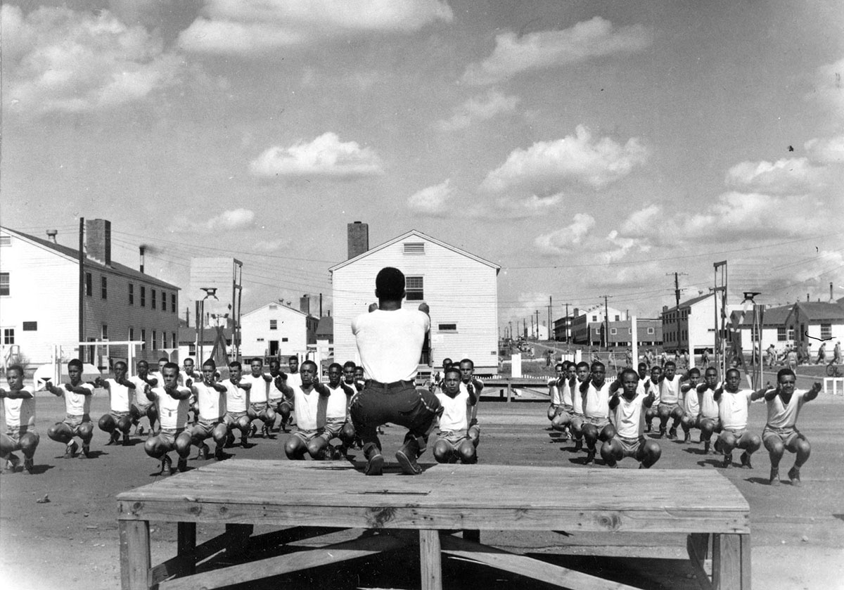 Photograph of pilot cadets undergoing physical training