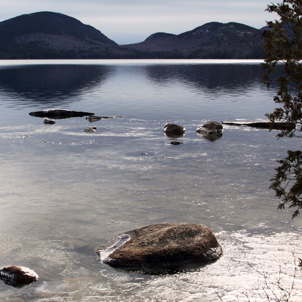 A cool afternoon icing on Eagle Lake, looking south at Pemetic Mountain on the left. - December 30, 2011