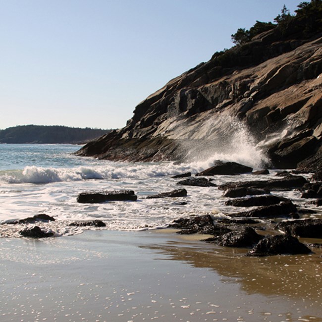 Ocean waves wash the shoreline on a bright and chilly morning at Sand Beach. - December 2, 2011