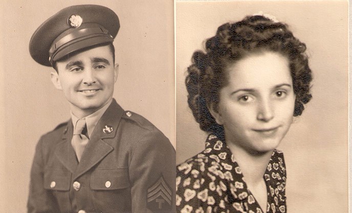 composite of WWII-era photos of uniformed Robert Johnson and Shirley Johnson