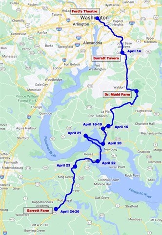 A map of the DC, Maryland and Virginia area shows a route of escape for Booth.