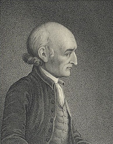 Drawing of George Wythe in profile, three quarter length, wearing jacket, vest, and white high necked shirt with tie