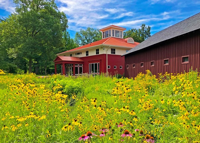 Museum at Ulysses S Grant NHS surrounded by blooming flowers