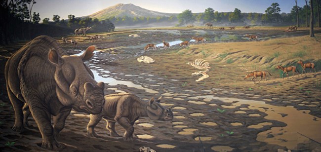 Illustration of dying prehistoric life Illustration of dying prehistoric life