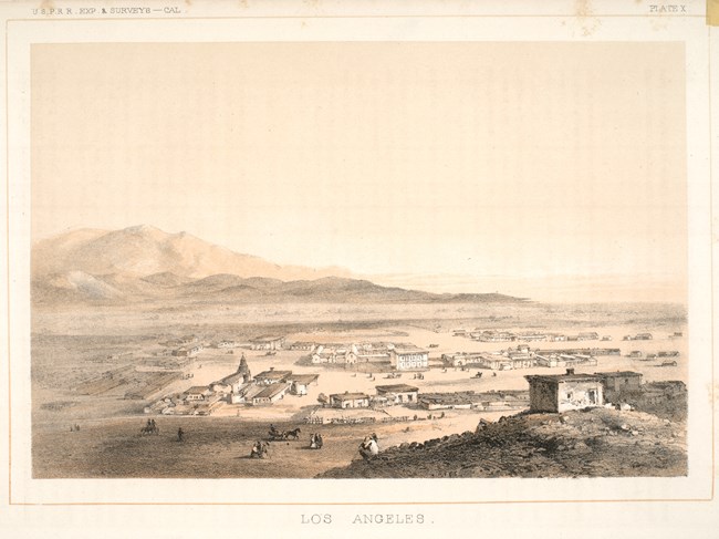 34 banc_Los Angeles Drawing of Los Angeles in 1850s