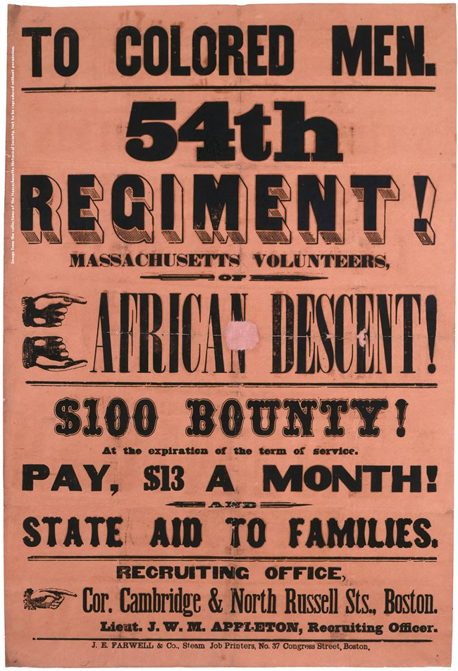 Broadside recruiting for the 54th Massachusetts regiment.