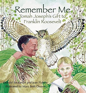 lt= A book illustration of an elder man and young boy gathering reeds. An owl looks over from behind them.