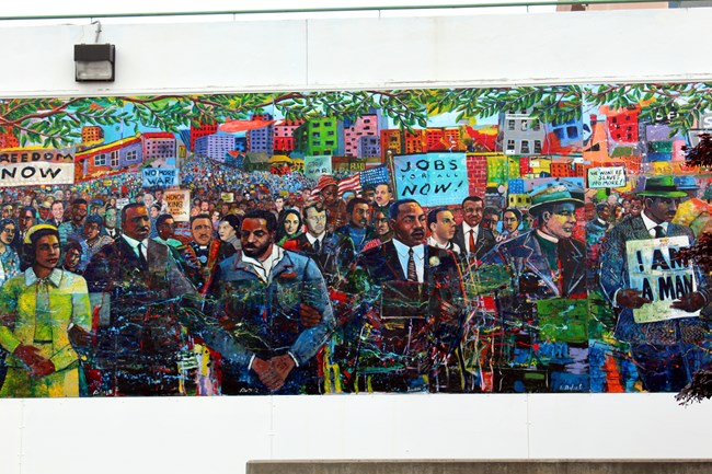 Mural depicting protest