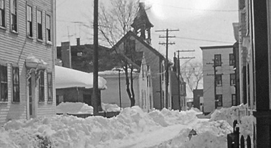 A view down Bentley Street in Salem after a heavy snowfall.