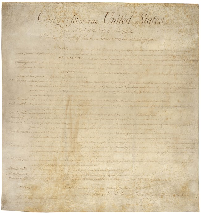 Bill of Rights on the original parchment with faded text.