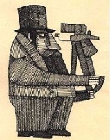 An illustration of an early 19th century officer using a quadrant.