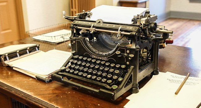 Carter G. Woodson Home National Historic Site Typewriter on a desk with papers