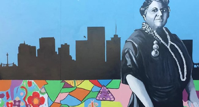 Maggie L. Walker National Historic Site Mural of Maggie Walker with the Richmond city skyline