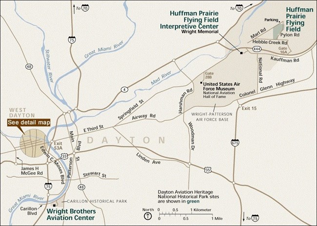 Map of Dayton Aviation Heritage National Historical Park and the surrounding area
