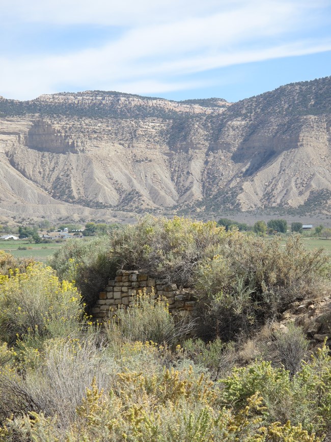 Fig 1 Newsletter stone house ruins with mesa in the distance