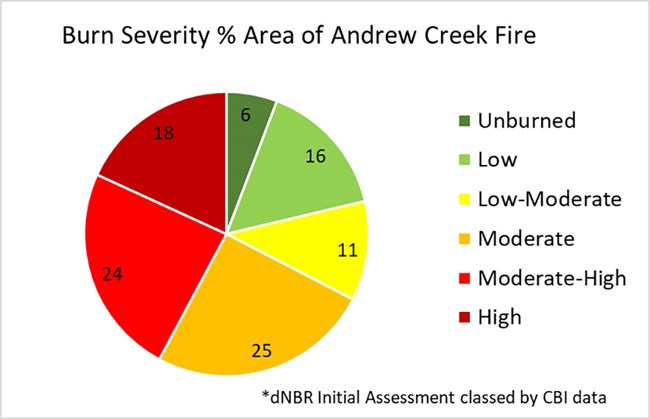 A pie-chart showing the percent of the burn area by severity.