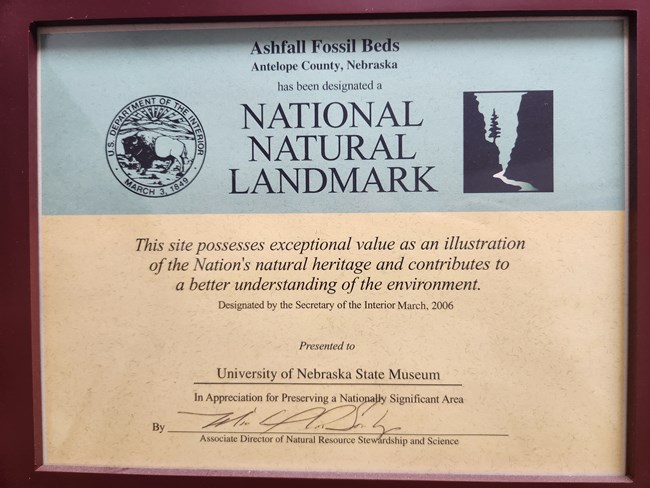 photograph of a National Natural Landmark certificate