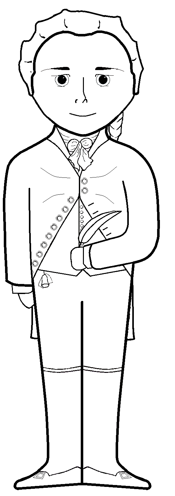 A black and white outline of an Alexander Hamilton cartoon.