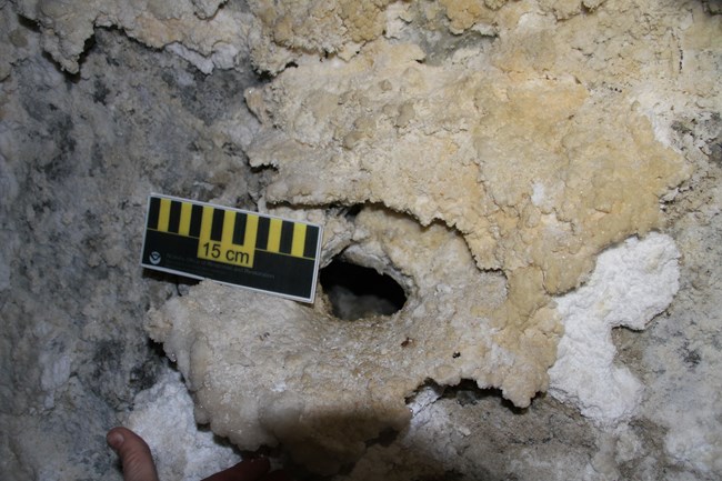 A floor vent rimmed with gypsum found in the Gypsum Annex
